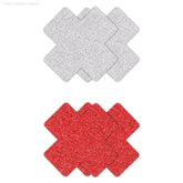 Pretty Pasties Glitter Cross Red/Silver (2 Pack)